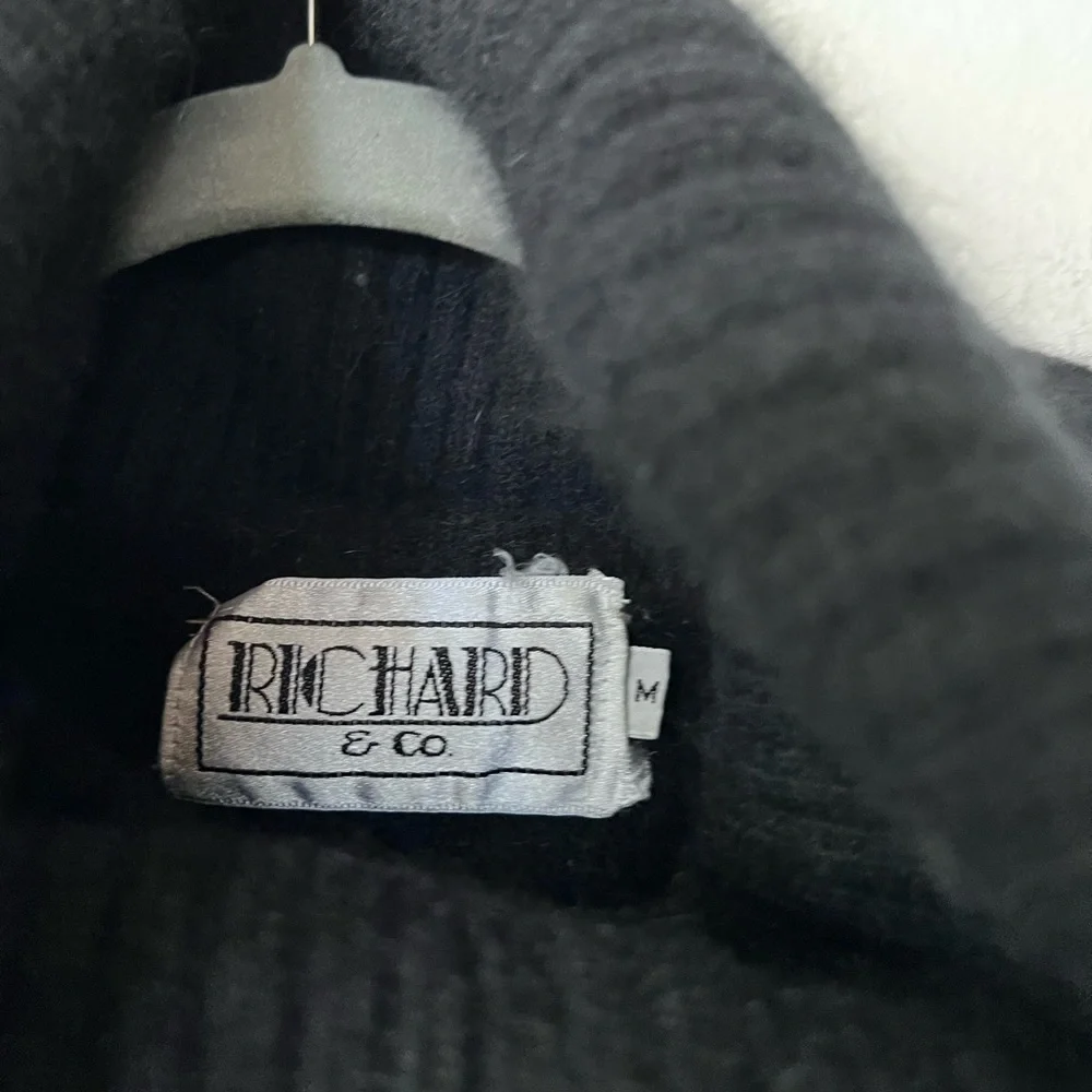 Vintage Angora Wool Brown and Black Abstract Turtleneck Sweater Richard & Co - Picture 3 of 4